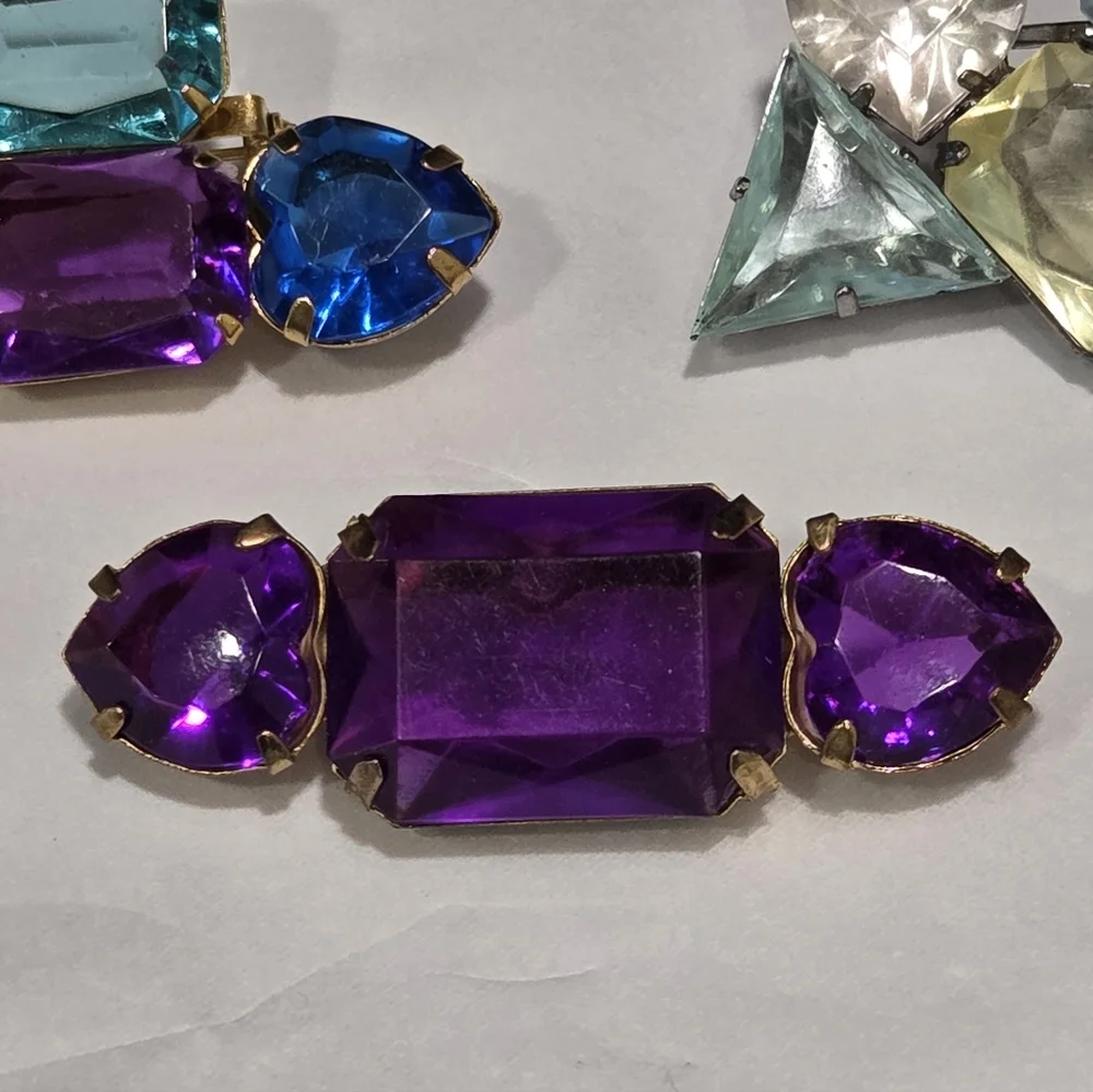 Vintage 80s Lot Of 3 Acrylic Plastic Gem Brooches